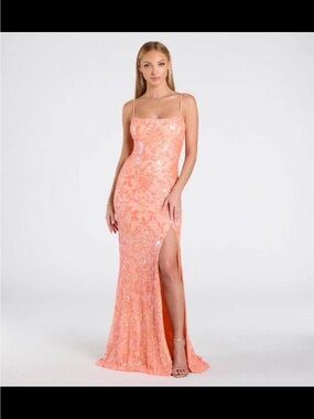 Windsor Peach Sequin Strap Dress with High Slit